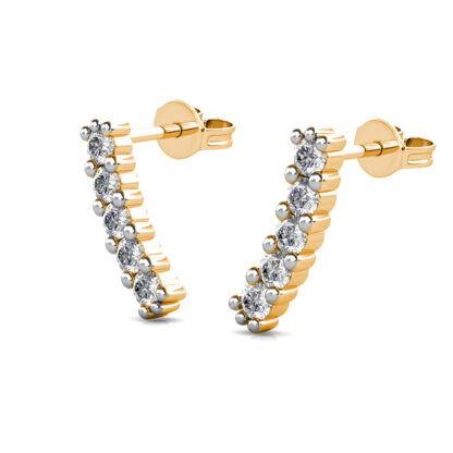 Perspective view of yellow gold diamond ear climber earring