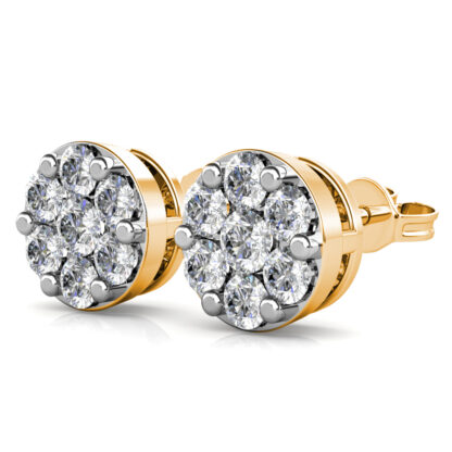 Yellow gold illusion-set diamond line hoop earrings, perspective view