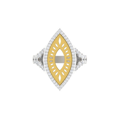 Two-tone diamond sunburst cocktail ring worn on finger