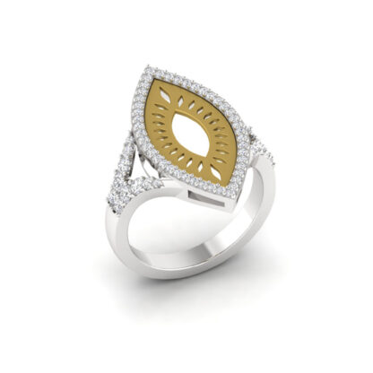 Front view of two-tone diamond sunburst cocktail ring