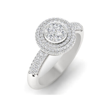 Front view of white gold illusion diamond double halo ring