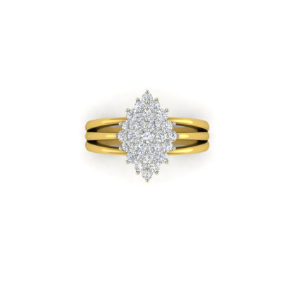 Yellow gold marquise illusion diamond cluster ring worn on finger