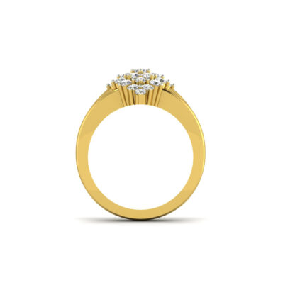 Perspective view of yellow gold marquise illusion diamond cluster ring