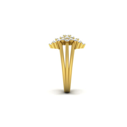 Side view of yellow gold marquise illusion diamond cluster ring