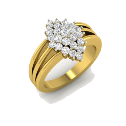 Front view of yellow gold marquise illusion diamond cluster ring