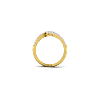 Perspective view of yellow gold sculptural diamond wave open ring