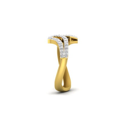 Side view of yellow gold sculptural diamond wave open ring