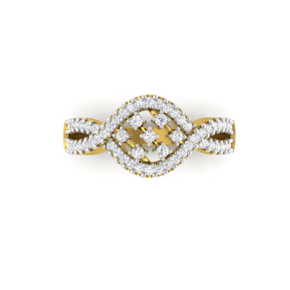 Yellow gold diamond lattice weave cocktail ring worn on finger
