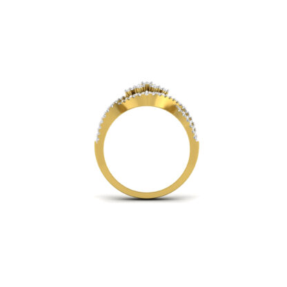 Perspective view of yellow gold diamond lattice weave cocktail ring