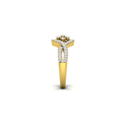 Side view of yellow gold diamond lattice weave cocktail ring