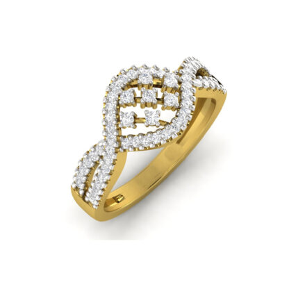 Front view of yellow gold diamond lattice weave cocktail ring