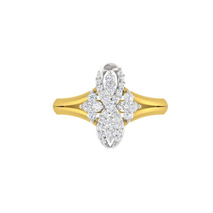 Yellow gold diamond infinity motif cocktail ring worn on finger
