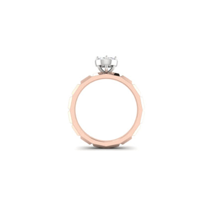 Perspective view of rose gold illusion diamond faceted band ring