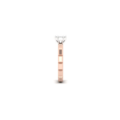 Side view of rose gold illusion diamond faceted band ring