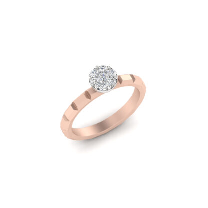 Front view of rose gold illusion diamond faceted band ring
