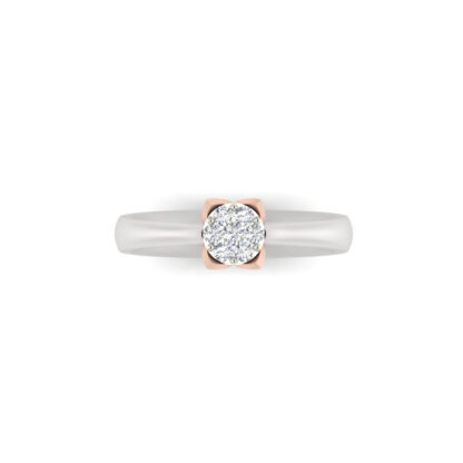 Two-tone illusion diamond ring worn on finger