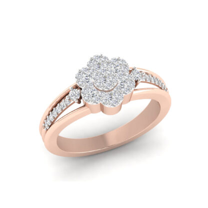 Front view of rose gold scalloped diamond flower cluster ring