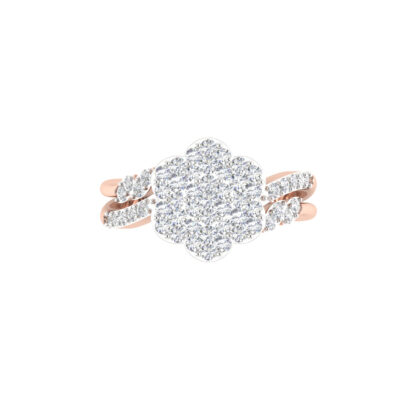 Rose gold diamond flower cluster vine ring worn on finger