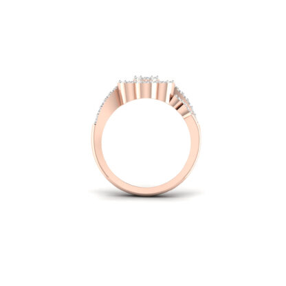 Perspective view of rose gold diamond flower cluster vine ring