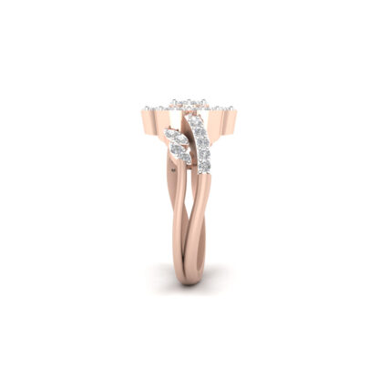 Side view of rose gold diamond flower cluster vine ring