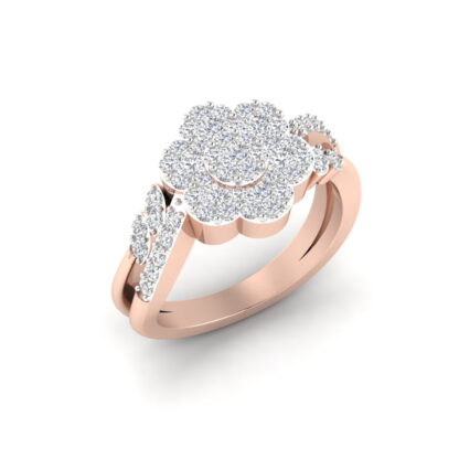 Front view of rose gold diamond flower cluster vine ring