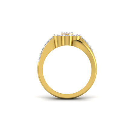Perspective view of yellow gold split shank diamond flower ring