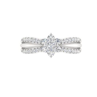 White gold marquise diamond split shank ring worn on finger