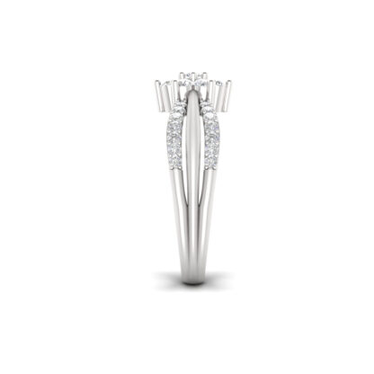 Side view of white gold marquise diamond split shank ring