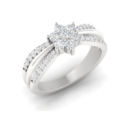 Front view of white gold marquise diamond split shank ring