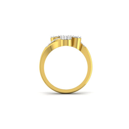 Perspective view of yellow gold asymmetric diamond cluster ring