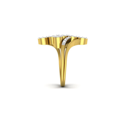 Side view of yellow gold asymmetric diamond cluster ring