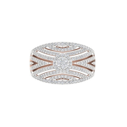 Rose gold radiating diamond fan ring worn on finger