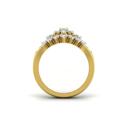 Perspective view of yellow gold diamond flower ocular ring