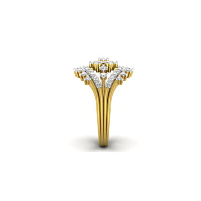 Side view of yellow gold diamond flower ocular ring