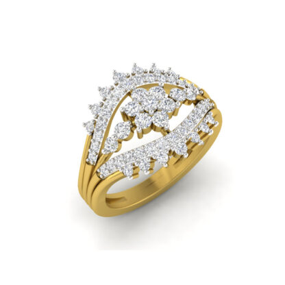 Front view of yellow gold diamond flower ocular ring