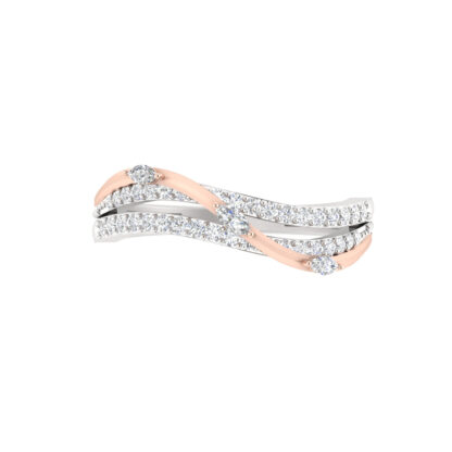 Two-tone marquise diamond wave ring worn on finger