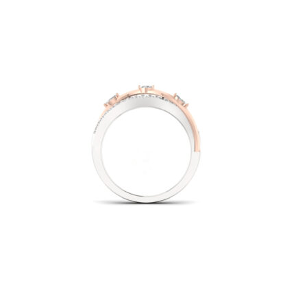 Perspective view of two-tone marquise diamond wave ring