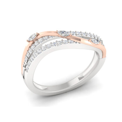 Front view of two-tone marquise diamond wave ring