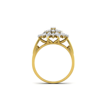 Perspective view of yellow gold marquise diamond starburst ring