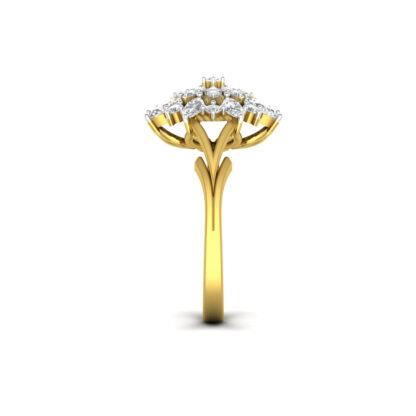 Side view of yellow gold marquise diamond starburst ring