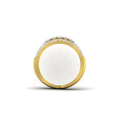 Perspective view of yellow gold open diamond lattice cocktail ring
