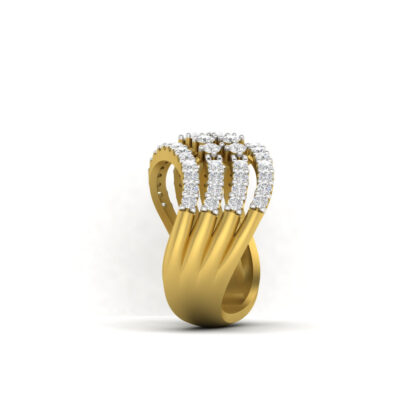 Side view of yellow gold open diamond lattice cocktail ring