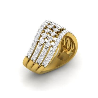 Front view of yellow gold open diamond lattice cocktail ring