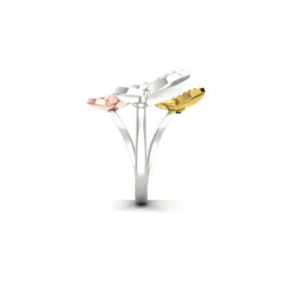 Side view of tri-tone diamond butterfly ring