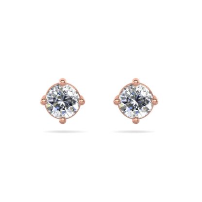 Rose gold solitaire diamond stud earrings, perspective view