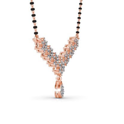 Side view of rose gold diamond flower garland mangalsutra pendant