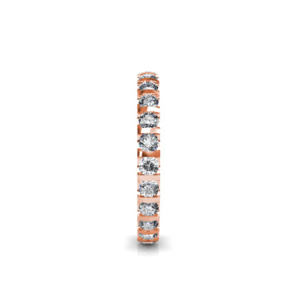 Side view of rose gold bar-set diamond full eternity band showing the band depth and setting