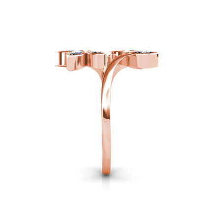 Side view of rose gold marquise diamond twin leaf bypass ring showing the band depth and setting
