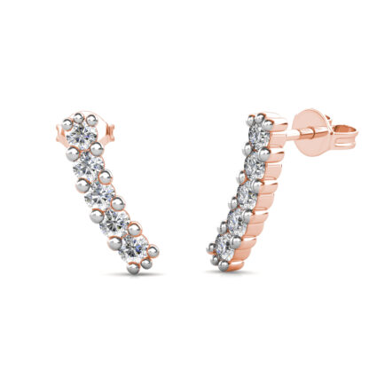 Side view of rose gold diamond ear climber earrings