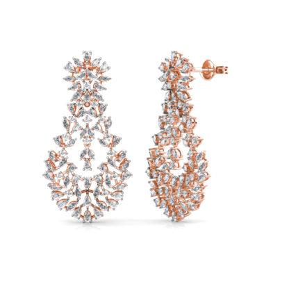 Side view of rose gold diamond chandelier earrings